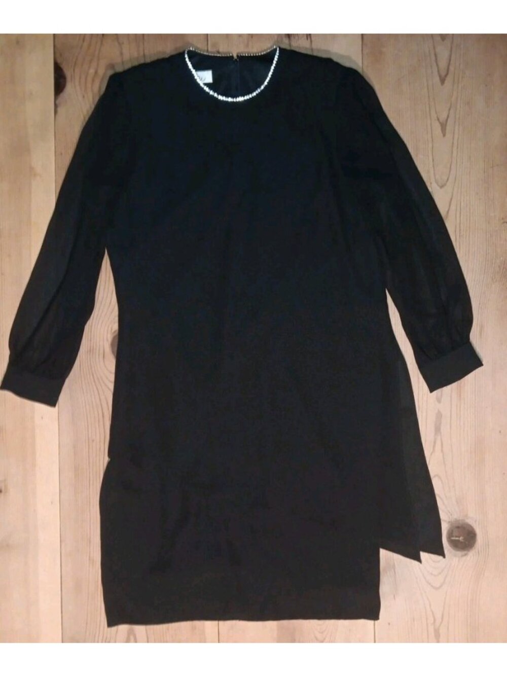 Vtg Patra Holiday Party Funeral Dress Womens 12 Black Chiffon Rhinestones FLAW